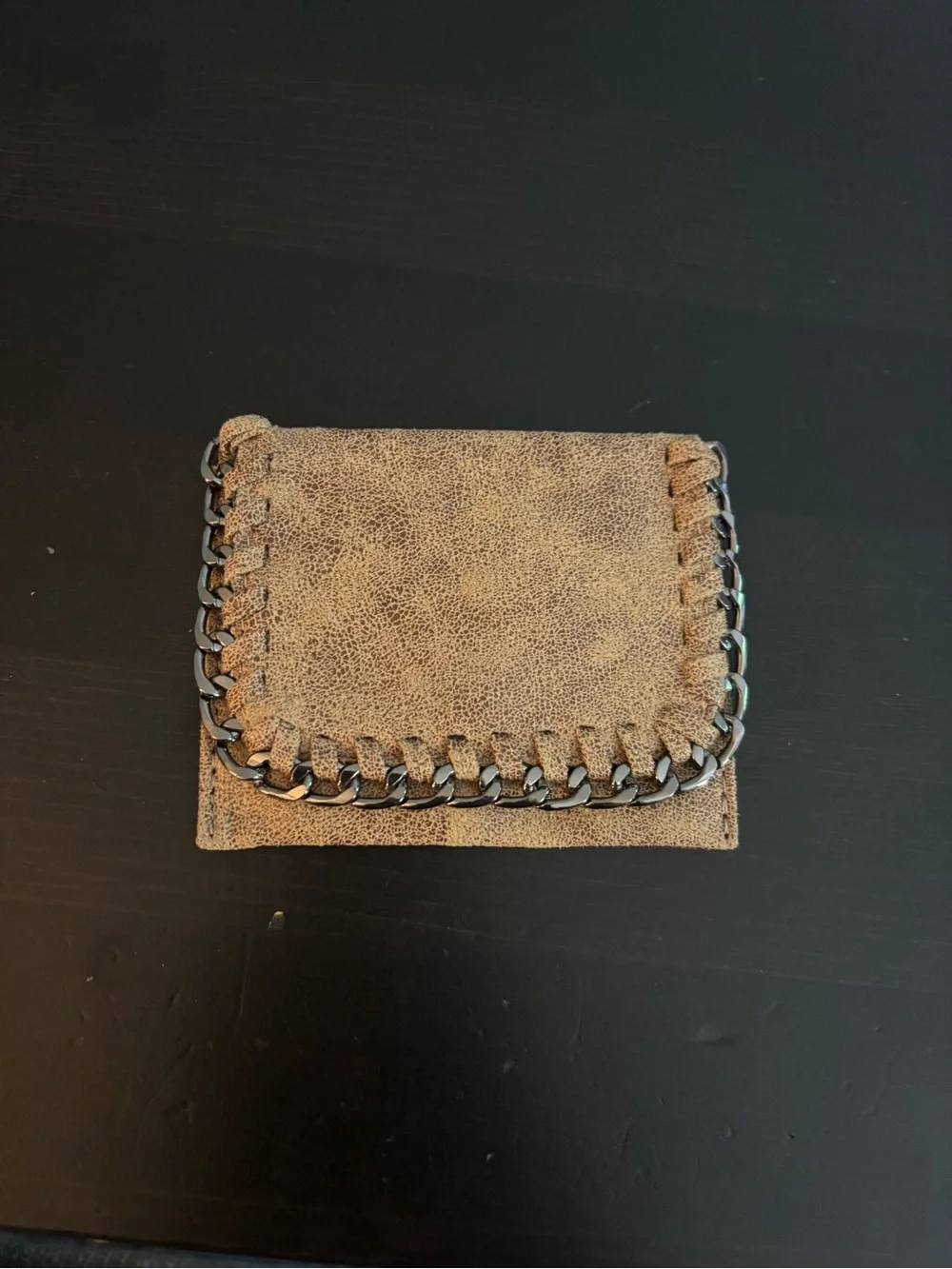 Unisex Brown Leather Cardholder with Chain Trim